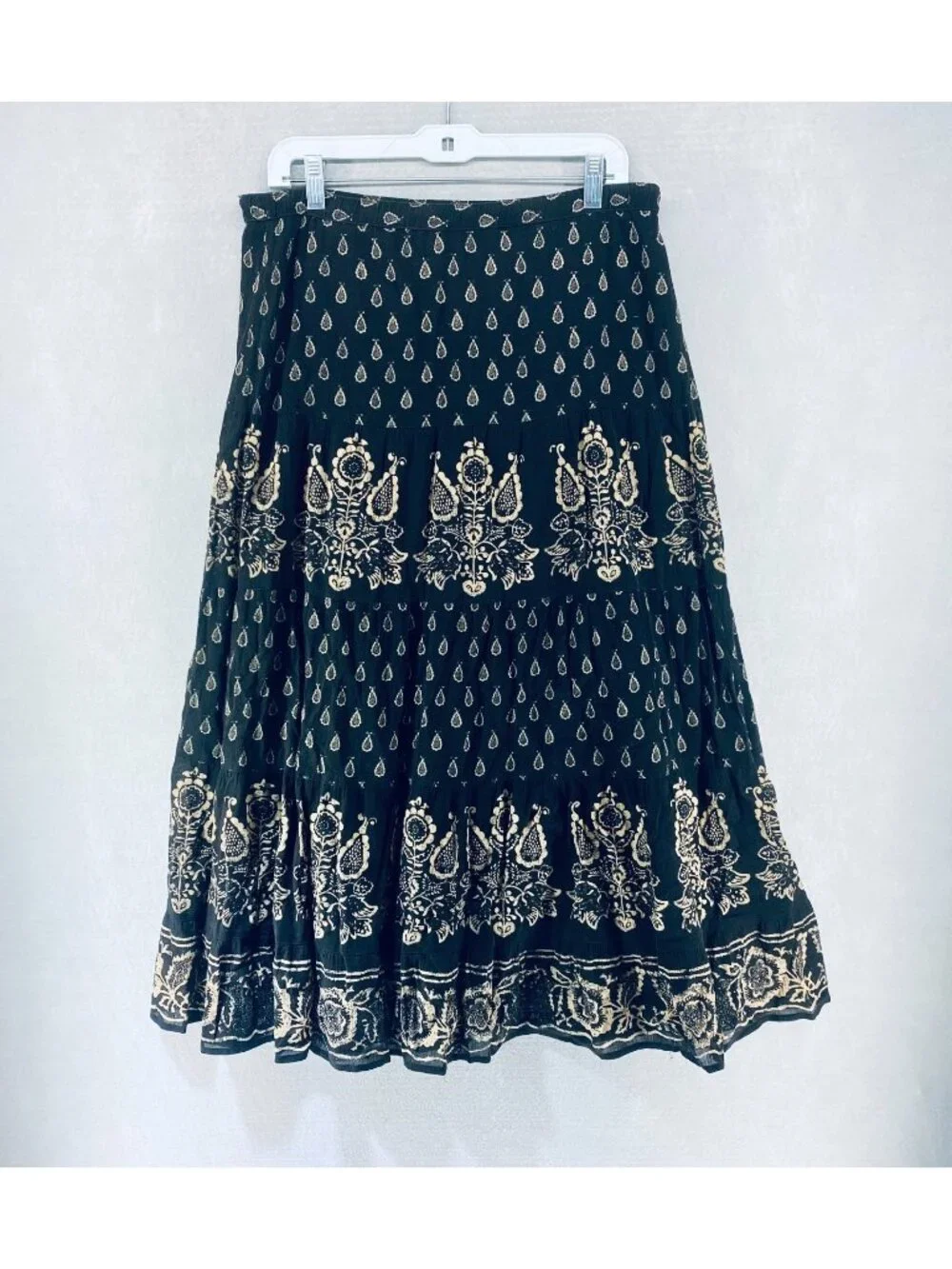 Lauren Ralph Lauren Maxi Skirt Womens S Black Tan Cotton Paisley Peasant Boho